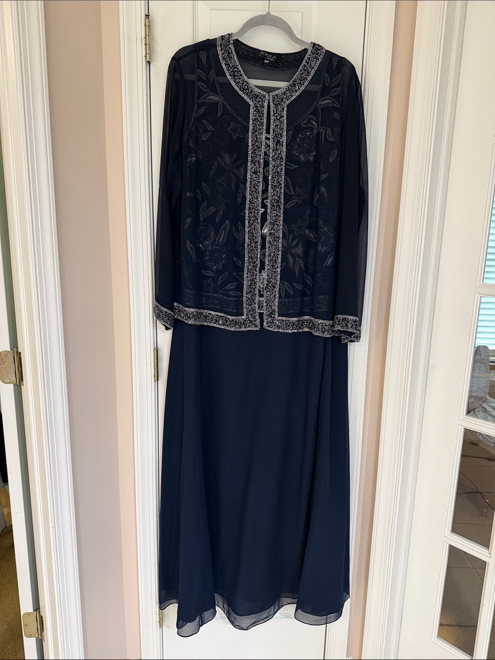 Mother of Bride/ Groom Elegant Navy Beaded Two-Piece Evening Dress, 16W